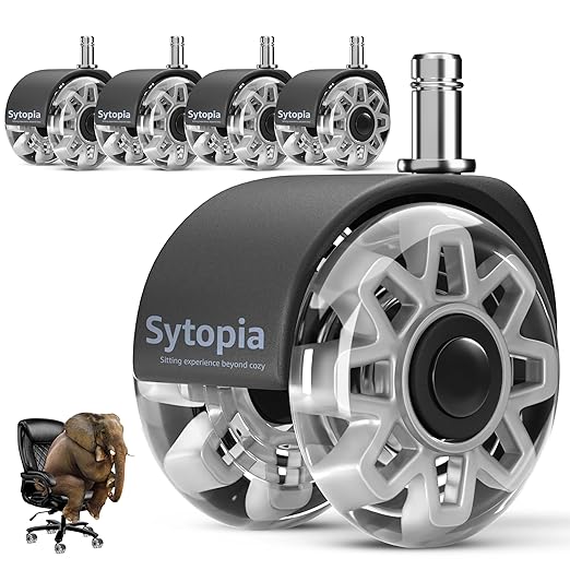 Sytopia Office Chair Wheels Replacement 2.5 Inch Heavy Duty Casters Set of 5 for Carpet and Hardwood Floors Universal Size 11x22mm Fits 99% Grey