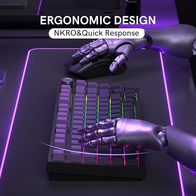 COSTOM WK75 75% Wireless Gaming Mechanical KeyboardBT5.0/2.4GHz/USB-C Hot Swappable Pre-lubed Custom Linear SwitchesGasket StructureRGB Backlit Keyboard for PC/Laptop/Xbox/PS4/PS5 (Purple)