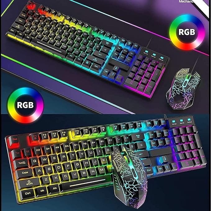 RGB Gaming Keyboard and Backlit Mouse Combo USB Wired Backlit Keyboard LED Gaming Keyboard Mouse Set