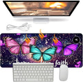 Heated Mouse Pad - 3 Temperature Settings (86°F–122°F)Auto Shut OffLarge 31.5x13 Inch PU Leather Desk Mat for OfficeGamingCold Hands ReliefPurple Butterflies