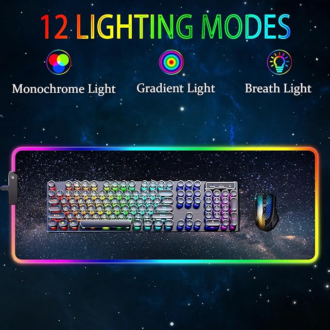 RGB Gaming Mouse Pad Large Mousepad with Led Light Keyboard Pad Gaming Accessories for Desk Non-Slip Rubber Base Big Mouse Mat for Gamer 31.5 X 11.8 Inch Galaxy