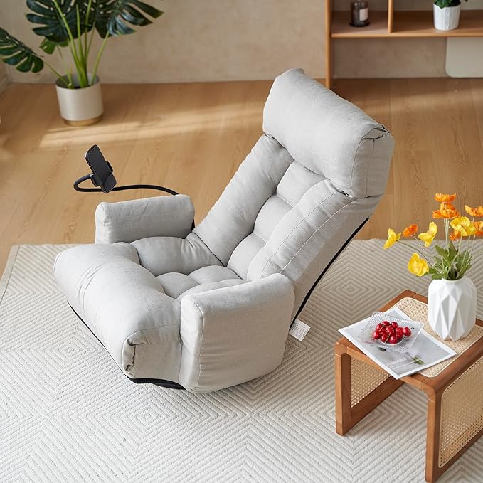 360° Swivel Sofa ChairGaming ChairLiving Room Lounge Chair5-Position Adjustable Head and LumbarSwivel Seat Indoor Coffee Chair (Gray)