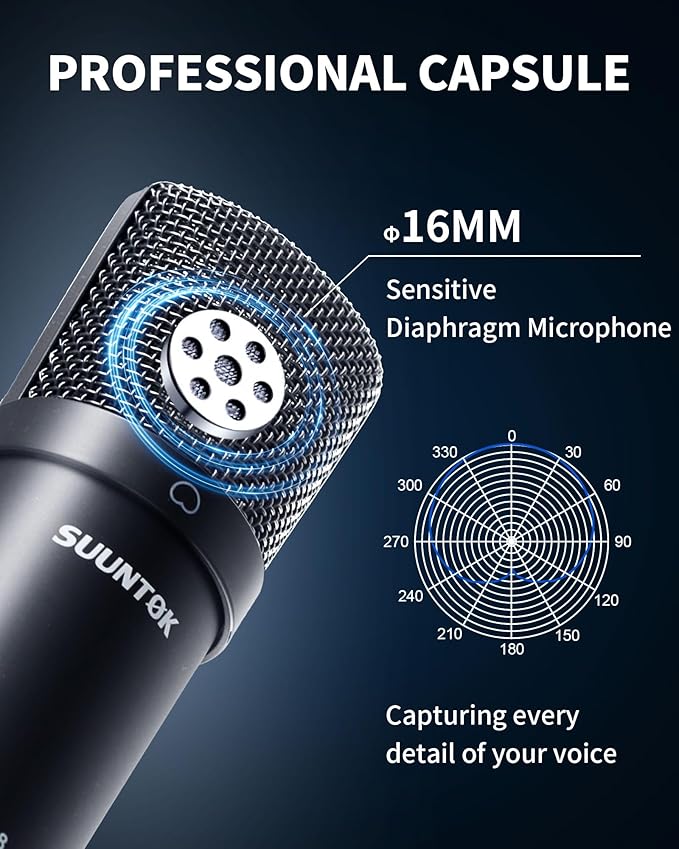 XLR Condenser Microphone Recording Microphone for PC Computer Home Studio Cardioid Podcast Mic Kit for Streaming ASMR YouTube Voice-Over Gaming Vocal (Black)