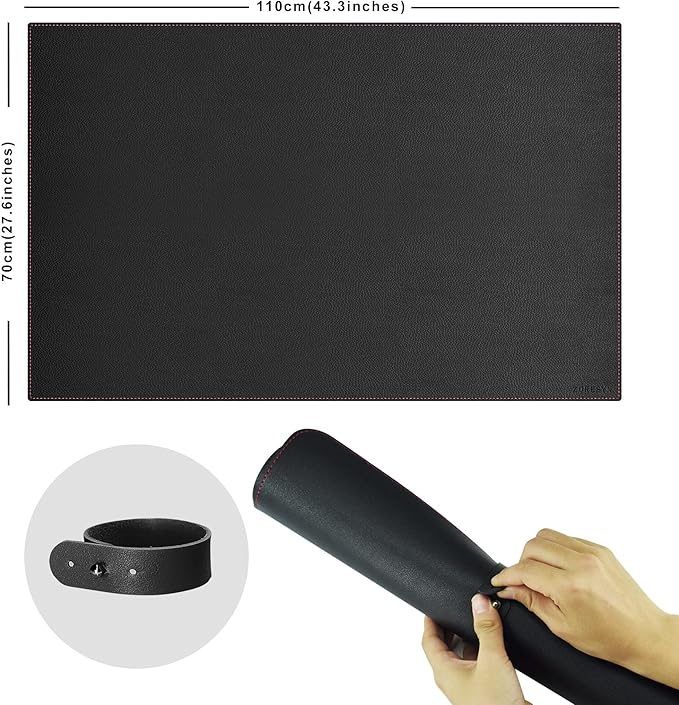 ZORESYN Leather Desk Mat 43.3 x 27.6 Inch (Black) for Office &amp Home - Extended Widen Mouse Pad Waterproof Faux Leather Desk Pas with Non-Slip Base