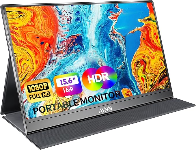 MNN Portable Monitor 15.6inch FHD 1080P USB C HDMI Gaming Ultra-Slim IPS Display w/Smart Cover &amp SpeakersHDR Plug&ampPlay External Monitor for Laptop PC Phone Mac (15.6'' 1080P)