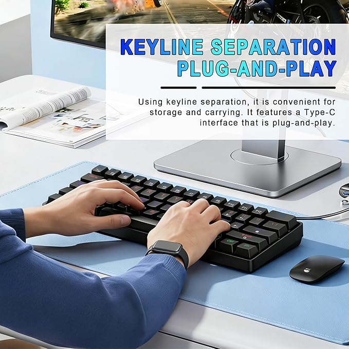 60% Gaming Keyboard Black Wired RGB Mechanical Keyboard with No-Conflict 61 Keys Compact PC Game Keyboards for Windows Mac Quiet Blue Switch