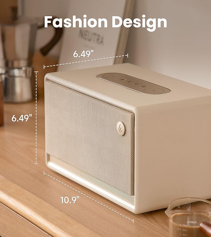 Edifier ES300 Tabletop Wireless Speaker Hi-Res Audio Bluetooth 5.3 &amp 12H Long Playtime Crystal Clear Sound Multiple Connectivity for Home Office Outdoor Desktop (Ivory)