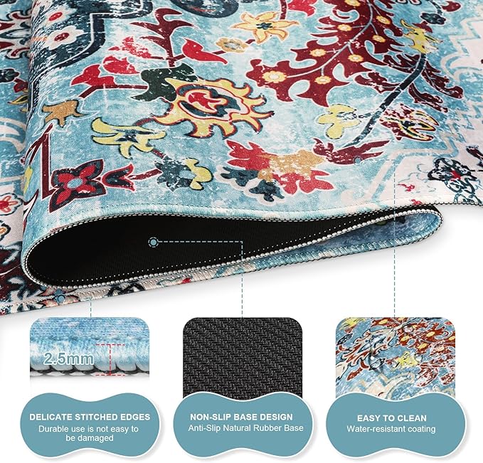 iLeadon Mouse Pad Set Desk Mat + Mouse Pad with Wrist Rest + Keyboard Wrist Rest + Coaster 4in1 Large Gaming Mouse Pad Set for Home Office Retro Boho Floral Blue