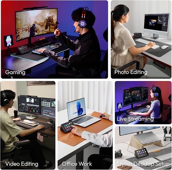 ULANZI Stream Controller Macro Keyboard D200 U-Studio Macro Pad 14 LCD Keys 13 Customizable Macro Keys Deck to Control Apps and Software Trigger Actions in OBS Twitch YouTube and more for Mac/PC