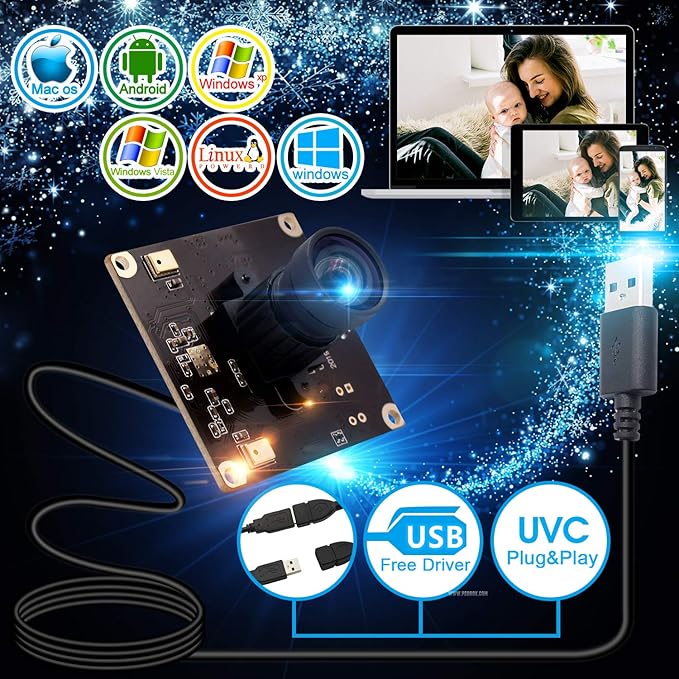 13 Megapixel USB Camera No Distortion Fixed Focus Webcam for Industrial HD 13 MP Webcam with Dual Microphone Sony IMX214 Sensor USB Camera for Computer PC Laptop DesktopSupport Most OS