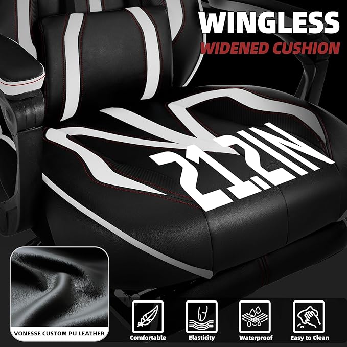 Vonesse Gaming Chair with FootrestReclining Computer Gaming Chair for AdultsBig and Tall Gamer Chair with MassageErgonomic High Back (White/Black)