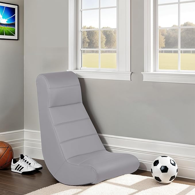 Factory Direct Partners Soft Ergonomic Horizontal Soft Floor Video Rocker - Cushioned Ground Chair Great for Reading Gaming or Watching TV for Kids Teens and Adults - Gray 10489-GY