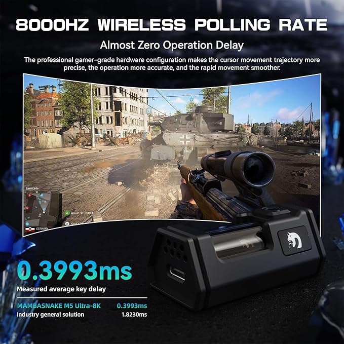 MAMBASNAKE M5 Ultra Carbon Fiber 8KHz Wireless Gaming MousePAW3950MAX Sensor 42K DPI39g Lightweight Tri-Mode 2.4GHz/BT/Wired Computer MiceWeb Driver Supportfor Win/Mac/FPS/MOBA/Esports-White (B)