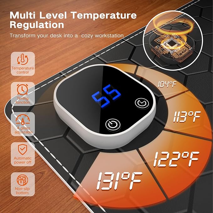 iLeadon Heated Mouse Pad Electric Warm Desk Pad with 3 Heating Levels &amp 3 Auto Shut-Off Levels 35.4 x 15.7 Large Safe Desk Mat Hand Warmer for Home Office Work Honeycomb Black