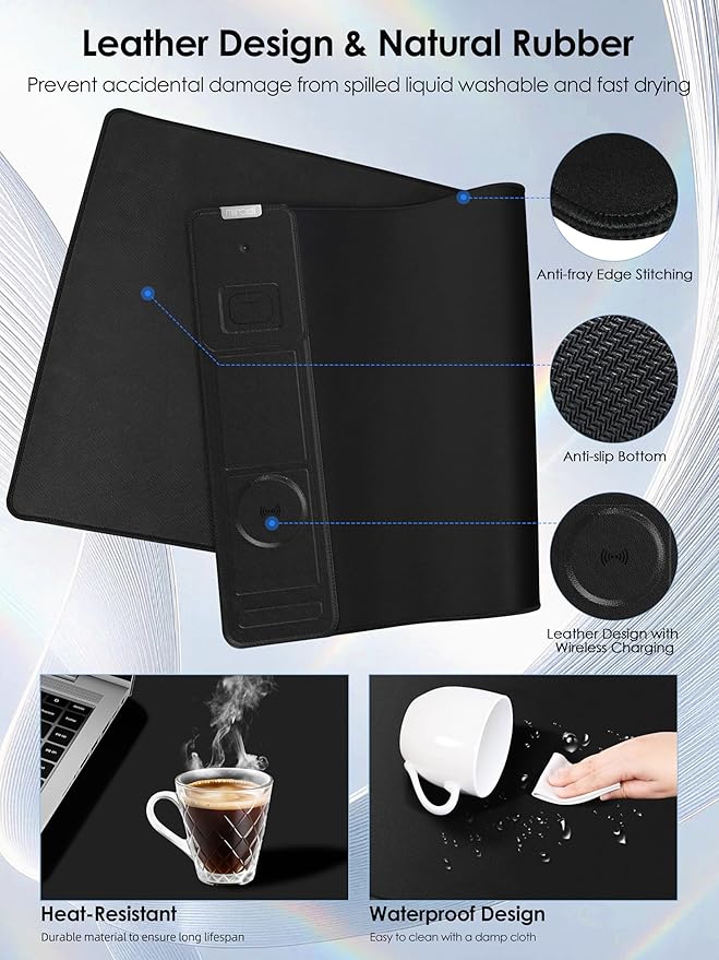 Wireless Charging Mouse Pad with Foldable Phone Holder 15W Magnetic Fast Charging for iPhone Samsung 31.5x15.75 Large Desk Mat for Laptop/Keyboard Waterproof Gaming Mousepad with Non-Slip Base