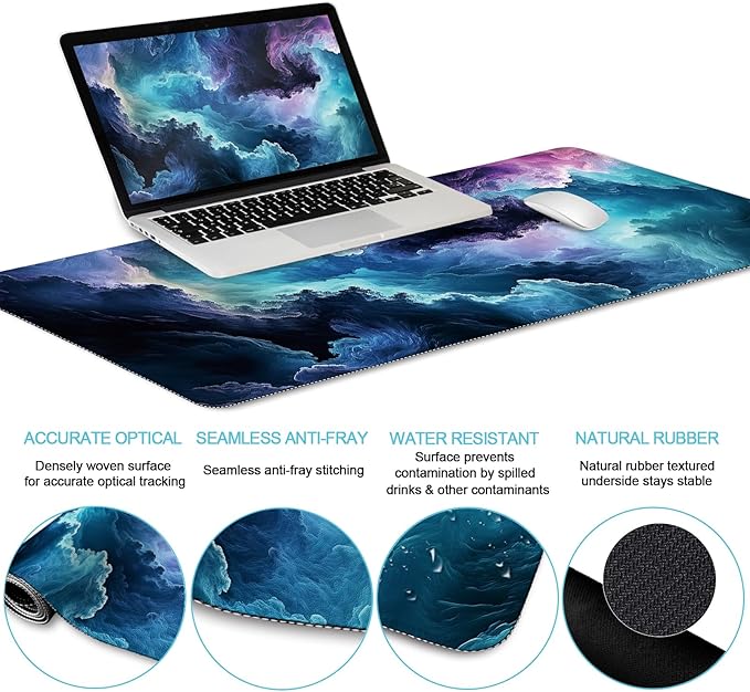 Galaxy Mouse Pad Set Large Desk Matt for Desktop Ergonomic Mouse Pad with Wrist Rest Gaming Mousepad Wrist Support Keyboard Mat Cup Coaster Set Cute Office Desk Decor Accessories