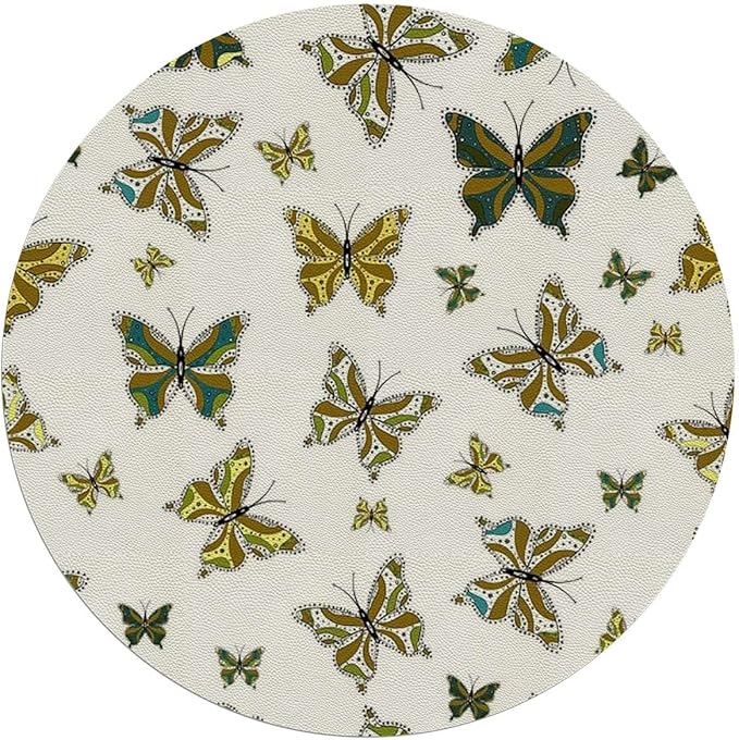 Brown Blue PU Leather Gaming Chair Mat Chair Mat for Hardwood Floor Butterfly in Watercolor Modern Minimalist Design Round Floor Mats for Office Chair Computer Desk Anti Slip Moth Diameter 47.2 in
