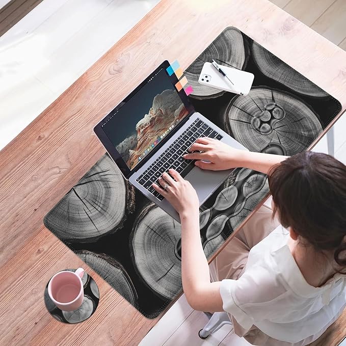 Mouse PadLarge Desk Mat Set 4in1 XL Mousepad + Keyboard Wrist Rest+Mouse Wrist Rest+Coaster with Ergonomic Desk Pad for Home Office Table Computer Cover -Rustic Wood