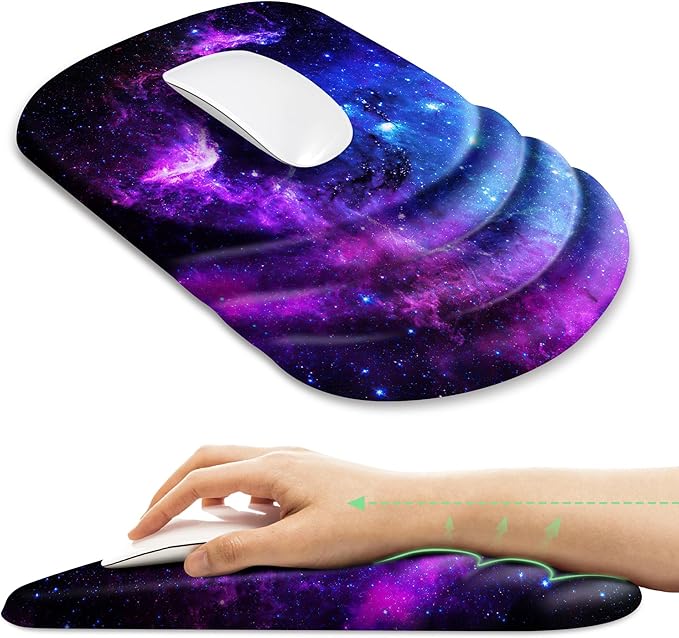 Ergonomic Mouse Pad with Wrist Rest SupportNon-Slip PU BaseMassage for Carpal Tunnel Pain ReliefMemory Foam Mousepad for HomeOfficeWork（Galaxy）