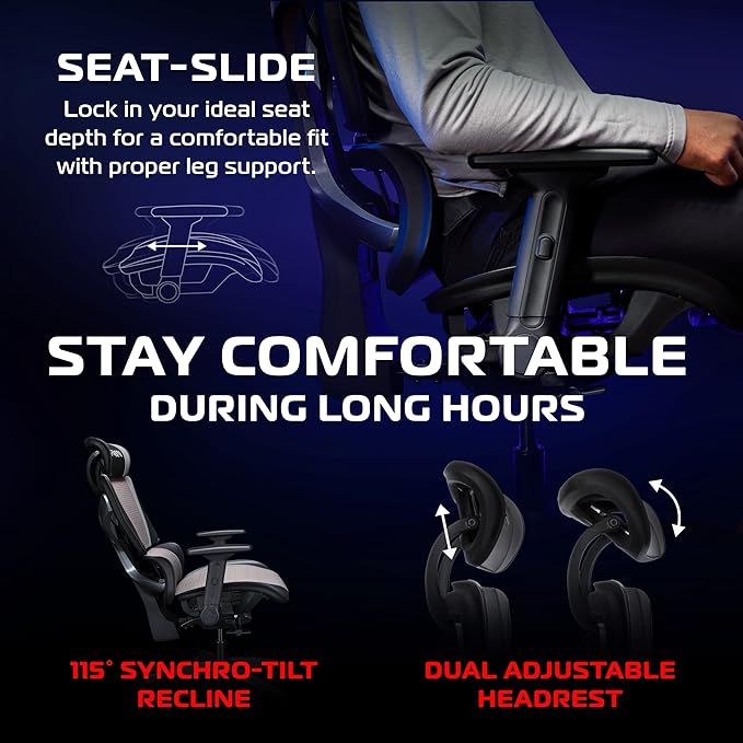 Respawn Specter Ergonomic Office Chair with Lumbar Support Headrest Adjustable Arms - Comfy Breathable Mesh Computer Desk Seat for Home Office High Back Reclining Gaming Chairs for Adults - Black