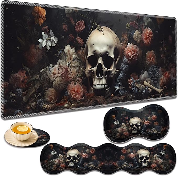 Gaming Mouse Pad Set Large Gaming Mouse Pad+Keyboard Wrist Rest+Mouse Wrist Rest+Coaster Easy Typing Pain Relief 31.5 × 11.8 inch Desk Mat for Home Office - Nature in Death