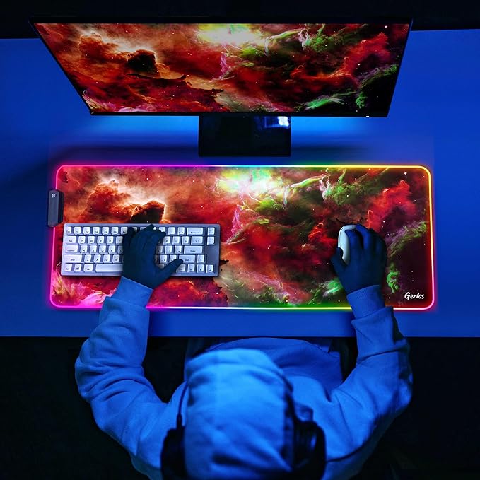 Gerlos RGB Large Gaming Mouse Pad Extended Soft LED Mouse Pad Non-Slip Rubber Base Water Resist Keyboard Pad Computer Mousepad 31.5×11.8 inches