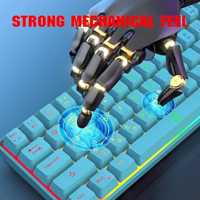 Snpurdiri 60% Membrane Gaming KeyboardRGB Compact Wired Small Keyboard Strong Mechanical Feel for PC/Mac Gamer Typist Travel Easy to Carry on Business Trip(68 KeysBlue)