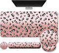 Mouse Pad + Desk Mat + Keyboard Wrist Rest + Coaster 4 in 1 Set Cute Ergonomic Large Gaming Mousepad with Wrist Rest Support Desk Pad for Computer Laptop Office Home Decor-Glittery Leopards
