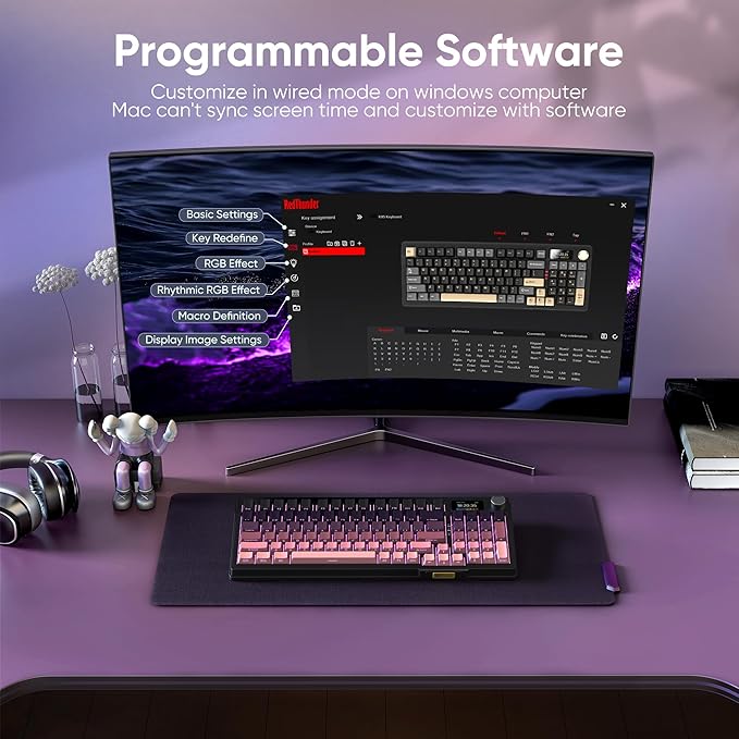 RedThunder K95 Wireless Mechanical KeyboardTFT Screen &amp Knob Trip-Modes Connection Gasket Custom Hot-Swap Keyboard RGB Backlit Pre-lubed Linear Switches Side Printed PBT Keycaps Gradient Pi