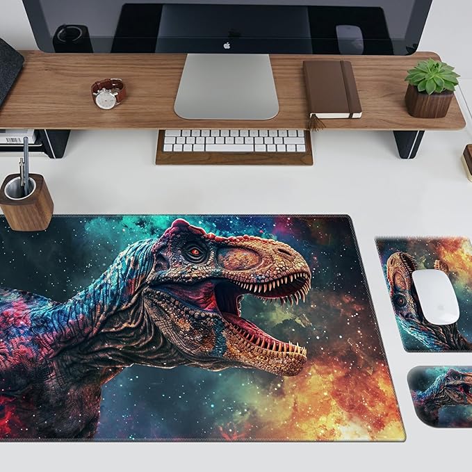 Ergonomic Desk Pad Mat &amp Keyboard Wrist Rest Set 3-in-1 Office Mouse Pad with Memory Foam Support Non-Slip Computer Blotter for Home Gaming &amp Writing 23.6 x 11.8 Dinosaur