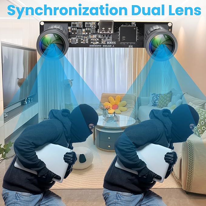 3D Stereo USB Camera 120fps Global Shutter Printer USB Camera Module with 120 Degree No Distortion Synchronization Dual Lens PC Computer Camera Plug and Play for Raspberry Pi Mac Linux Windows