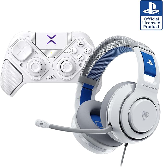 Bundle of Turtle Beach Atlas 200 Wired Gaming Headset Officially Licensed for PS5 &amp PS4 - White + Victrix Pro BFG Reloaded Wireless Gaming Controller Officially Licensed for PS5 PS4 PC - White