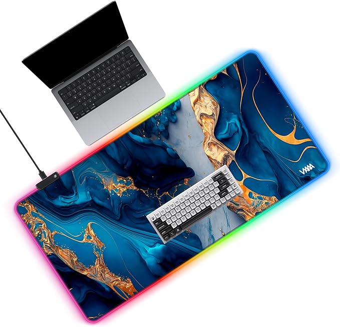 Vyaaa 39.3“ x 19.7”Gaming Large Mouse Pad for Keyboard and Mouse LED Mouse Mat Non-Slip Rubber Base Computer Desk mat Suitable for Lapto Computer Work Gaming(Marble)