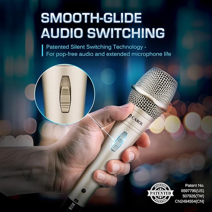CAROL E dur-916S Golden XLR Wired Vocal Microphone for Singing – Dynamic Supercardioid Mic with Dual Shock Mount System for Karaoke Stage &amp Public Speaking Includes Mic 14.8ft XLR Cable &amp S