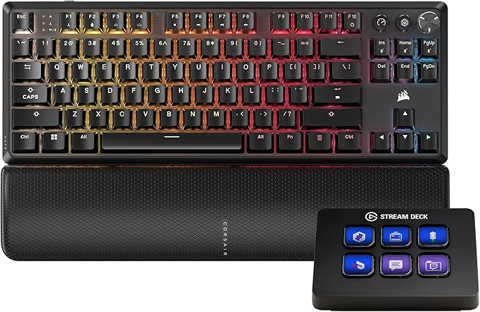 Corsair K70 CORE TKL Wireless + Elgato Stream Deck Mini Bundle - Mechanical Tenkeyless Gaming Keyboard with Studio Controller for Zoom Teams PowerPoint MS Office etc Compatible with PC/Mac