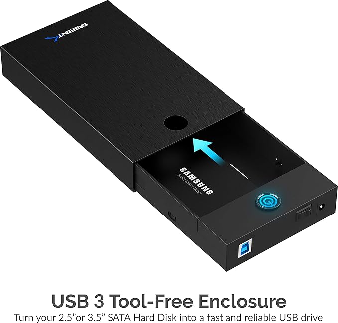 SABRENT USB 3.0 Enclosure for 2.5” &amp 3.5” SATA HDD/SSD – Tool-Free UASP LED Indicator Plug &amp Play Power Adapter &amp Cable Included – External Hard Drive Case for Windows/macOS/Linux (EC-