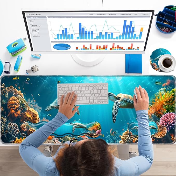 Keyboard Wrist Rest+Mouse Wrist Pad+Desk Pad SetMemory Foam Ergonomic Easy Typing Pain Relief for Computer Laptop Office Home - Cute Turtle