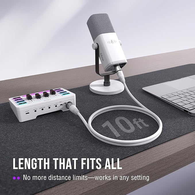 FIFINE Streaming Mic with XLR Cable and Low Profile Arm Set XLR Dynamic Micophone with Tap-to-Mute RGB Light 9.8ft Balanced CableAdjustable Boom Arm Kit for Streaming-AM8W+BM88W+L9W