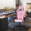 Ergonomic PU Leather Computer ChairHome Office Desk Chair with Adjustable Lumbar SupportExecutive High Back 360°Swivel Rolling Gaming Chairs for Adults(Pink)