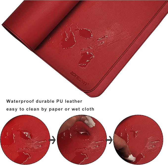ZORESYN Oversized Desk Mat 78.7 x 35.4 inch (Red) - Premium PU Leather Conference Table Protector Non-Slip Waterproof Desk Pad for Office/Home/Dining Mouse Pad &amp Writing Surface