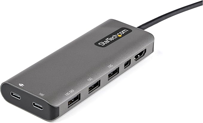 StarTech.com USB C Multiport Adapter - USB-C to HDMI or Mini DisplayPort 4K 60Hz 100W Power Delivery Pass-Through 4-Port 10Gbps USB Hub - USB Type-C Mini Dock - w/ 12 Attached Cable (DKT31CMDPHPD)