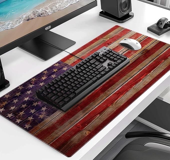 Tree Texture American Flag Computer Mouse Pad Suitable for Home Office and Study Keyboard Mouse Pad 35.4 x 15.7 x 0.12 Inches