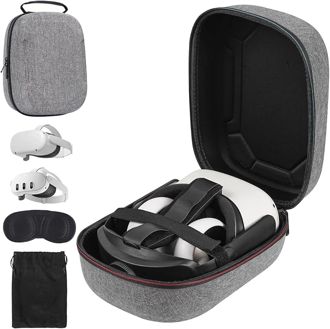 Case for Meta Quest 3/3S/2 &amp Vision Pro/Pico 4 Elite Strap &amp Battery Head Strapwith Lens Protector and Drawstring velvet bagPortable Hard Carrying Case