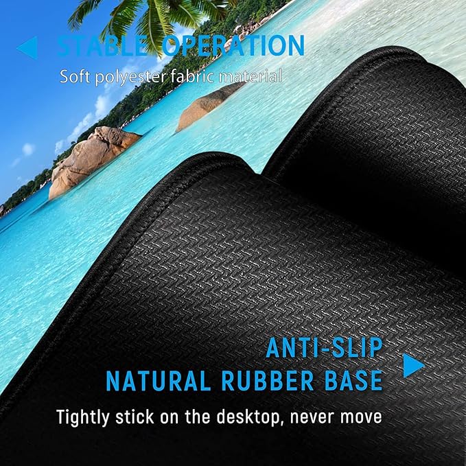Gaming Mouse PadLarge Mouse Pad with Stitched EdgeNon-Slip Base Office Desk Pad Ergonomic Keyboard Wrist Rest SetWaterproof Writing PadBeach and Coconut Trees Pattern Extended XXL Desk Mat Set