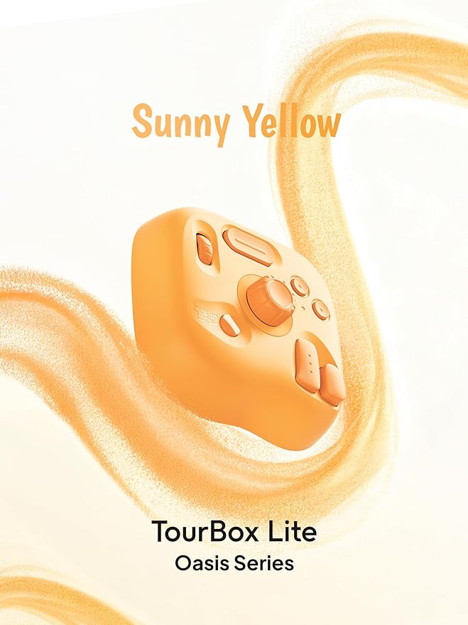 TourBox Lite Bluetooth Oasis Series - Compact Editing Keyboard Macro Controller with Custom Software for Digital Artist Photographer Editor and Content Creator Color Your Efficiency(Sunny Yellow)