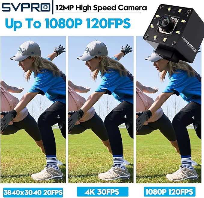 SVPRO 12MP USB Camera with Light 4K 30fps/1080P 120fps High Speed Lightburn Camera IMX577 Low Light USB External Computer Webcam with Wide Angle for PC LaptopLinuxWindowsAndroidMacOS