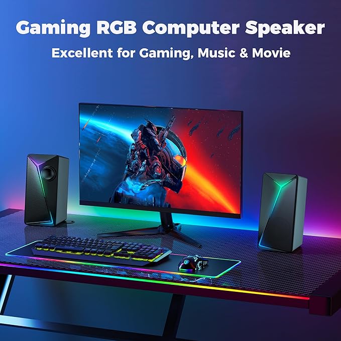 ROSON Computer Speakers Gaming PC Speakers with Enhanced Bass and Volume Control Stereo 2.0 USB Powered 3.5mm Aux Multimedia Speakers for Laptop/Desktop/Tablets/Phone