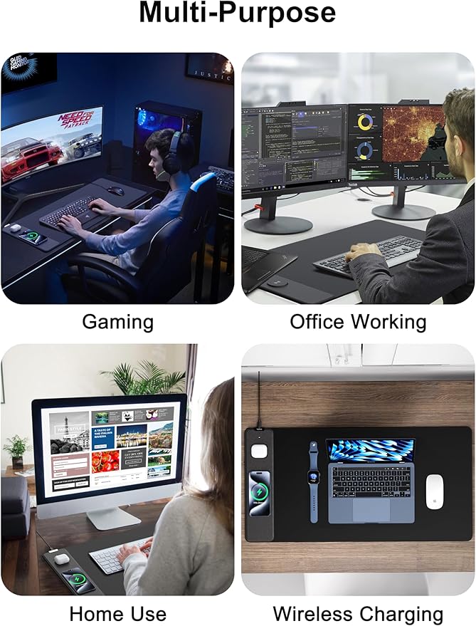 TopMade Mouse Pad with 15W Fast Wireless Charging 31.5x15.75 XXL Large Gaming Waterproof Desk Pad with Ultra-Smooth Surface Non-Slip Base Computer Desk Mat for MacBook PC Laptop Black