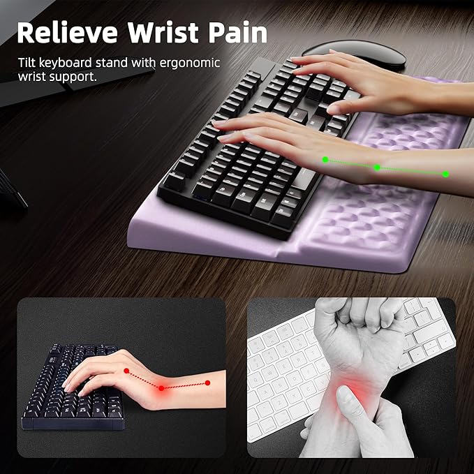 Ospelelf Keyboard Wrist Rest Pad Comfy Ergonomic Keyboard Stand Riser Holder Computer Wrist Support Cushion forTyping Purple