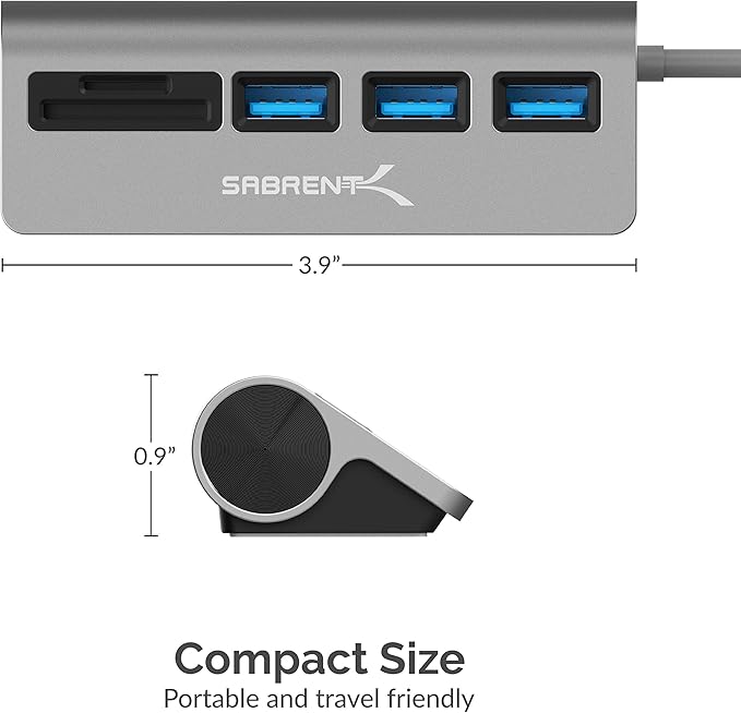 SABRENT USB-C 3.0 Hub 5-in-1 USB SD Card Reader SD &amp TF Dual Slot + 3 USB 3.0 Hub Portable Compatible with MacBook Mac Pro/Mini iMac XPS Surface Pro Windows Thunderbolt (HB-U3CR)